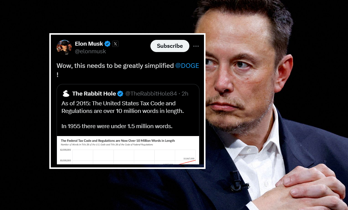 "10 Million Words" US Tax Codes and Regulations Are Too Complicated, Elon Wants That Simplified